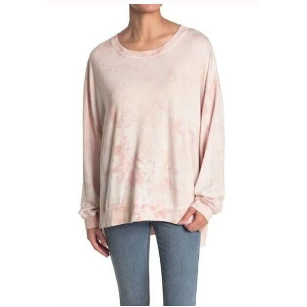 Found Women's Step Hem Cozy Sweatshirt In Blush Taupe Tie Dye Large‎ MSRP $88